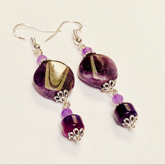 Deep Purple Genuine Amethyst & Sugilite Earrings - Picture 3 of 8